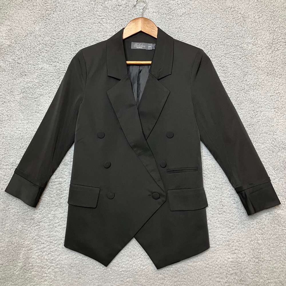 Costa‎ Blanca Blazer Women M Black Double Breasted Professional Office Jacket